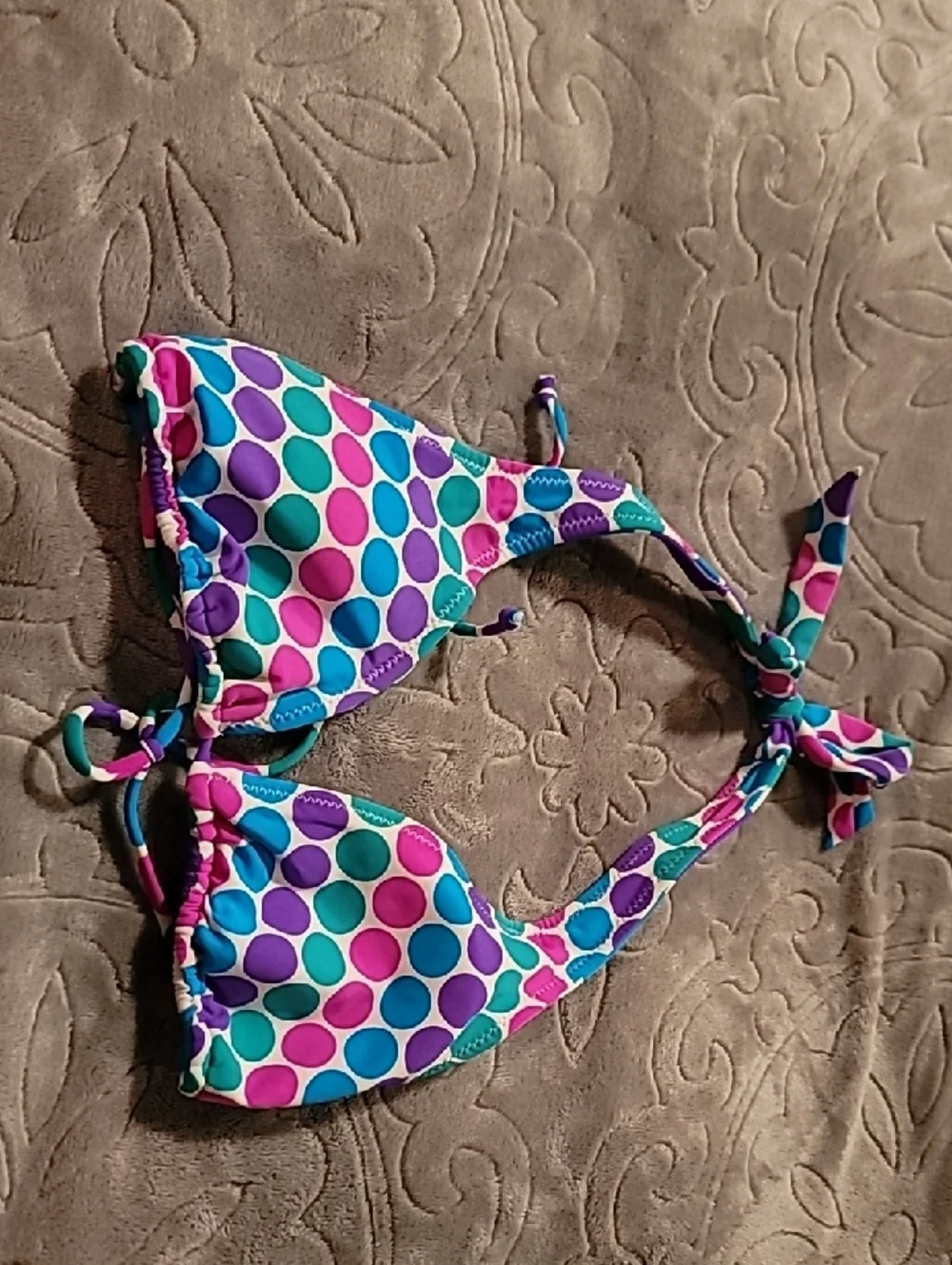 Vintage 2010 Aeropostale Polkadot Triangle Bikini With Reversable Patterned Top - Picture 5 of 11